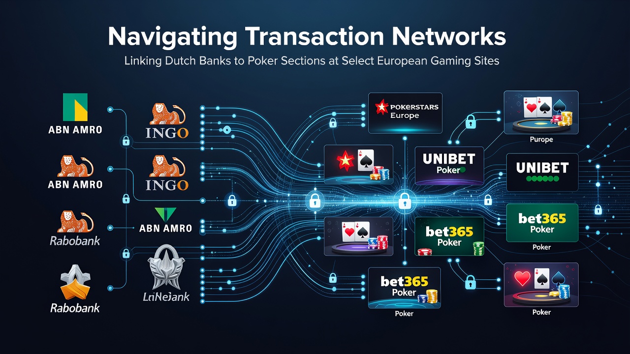 Detail van betalingsroutes en pokerinterfaces in Europese netwerken